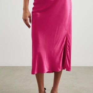 Elegant Pink Satin Midi Skirt
